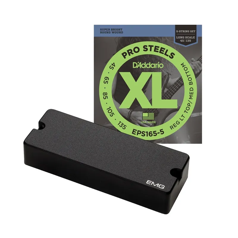 EMG 40DC Black Dual Coil 5-String Bass Pickup with FREE Set of D'Addario Bass Strings (45-135) Best Choice