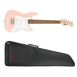 Squier Mini Strat - Shell Pink + Fender FEMS-610 Mini Strat Gig Bag Authentic