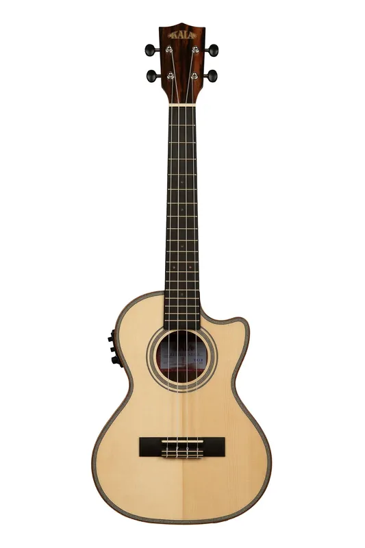 New Release Kala Solid Spruce Top Striped Ebony Tenor Ukulele w/Cutaway and EQ