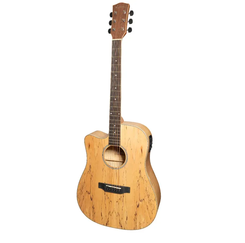 Martinez '31 Series' Left Handed Spalted Maple Dreadnought Guitar Pickup in Natural Satin Authentic