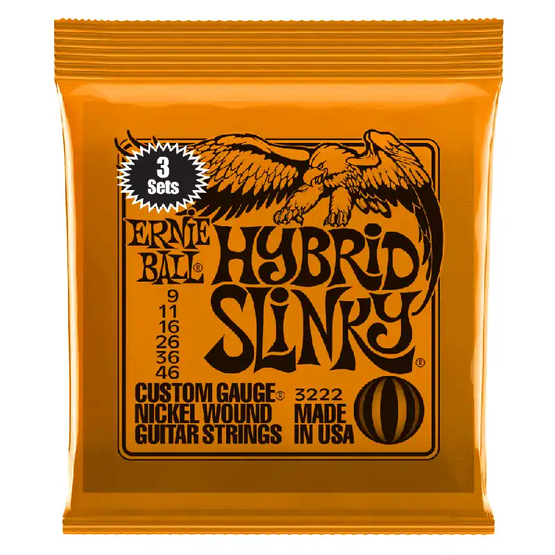 Ernie Ball 3222 Hybrid Slinky Nickel Wound 9-46 Electric Guitar Strings, 3-Pack Premium