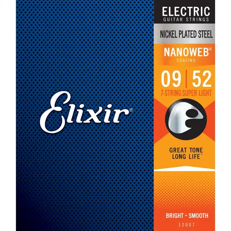 Best Seller Elixir Nanoweb Nickel Wound 7-String 9-52 Electric Guitar Strings, Super Light [12007]
