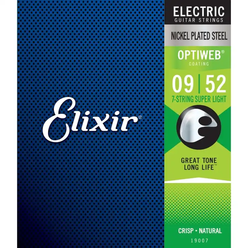 Brand New Elixir Optiweb Nickel Wound 7-String 9-52 Electric Guitar Strings, Super Light [19007]