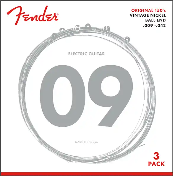 Exclusive Fender 150L 3-Pack Pure Nickel 9-42 Electric Guitar Strings, Light