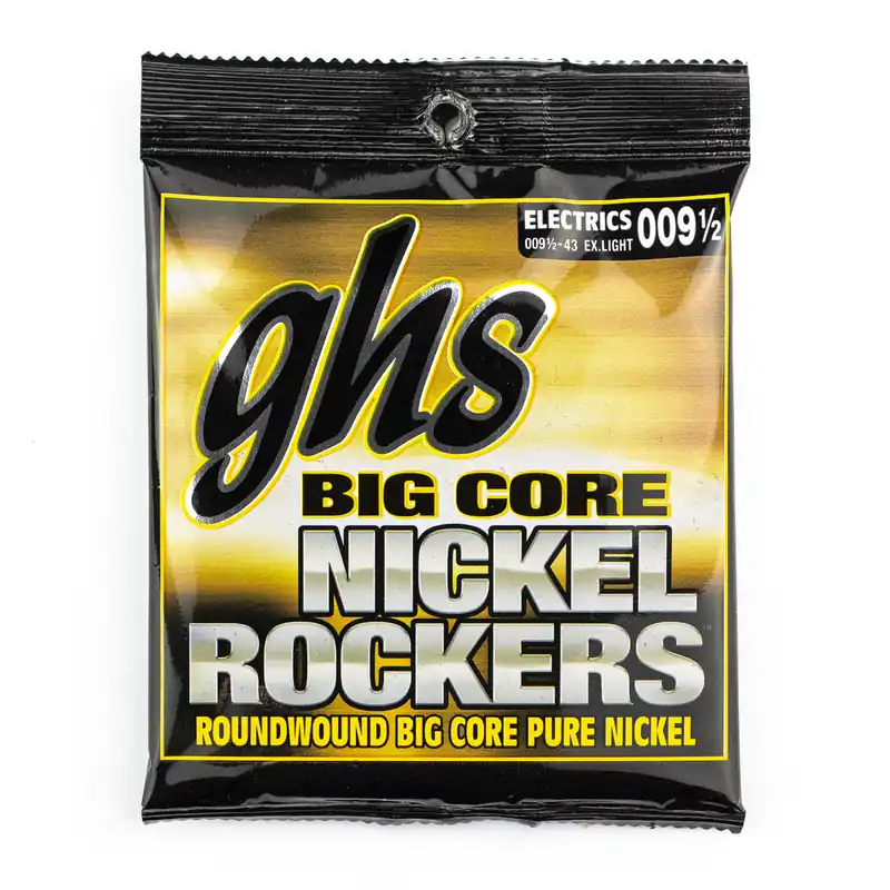 GHS Big Core Nickel Rockers Pure Nickel 9.5-43 Electric Guitar Strings, Extra Light Genuine