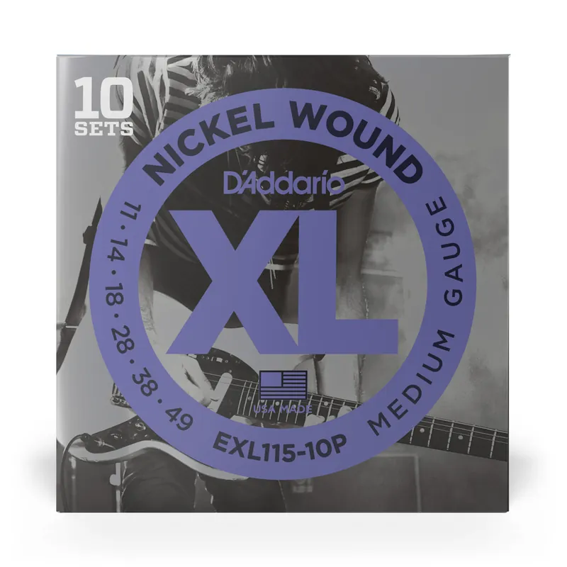 Professional Grade D'Addario EXL115-10P Nickel Wound 11-49 Electric Guitar Strings, Jazz Rock, 10-Pack
