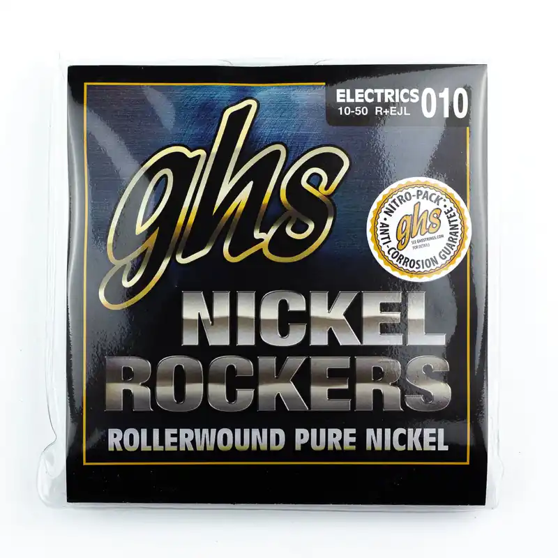 GHS Nickel Rockers Pure Nickel Rollerwound 10-50 Electric Guitar Strings, Custom Light Hot Picks