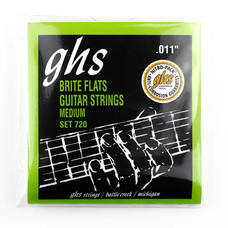 GHS Brite Flats Alloy 52 Groundwound 11-50 Electric Guitar Strings, Medium Hot Picks