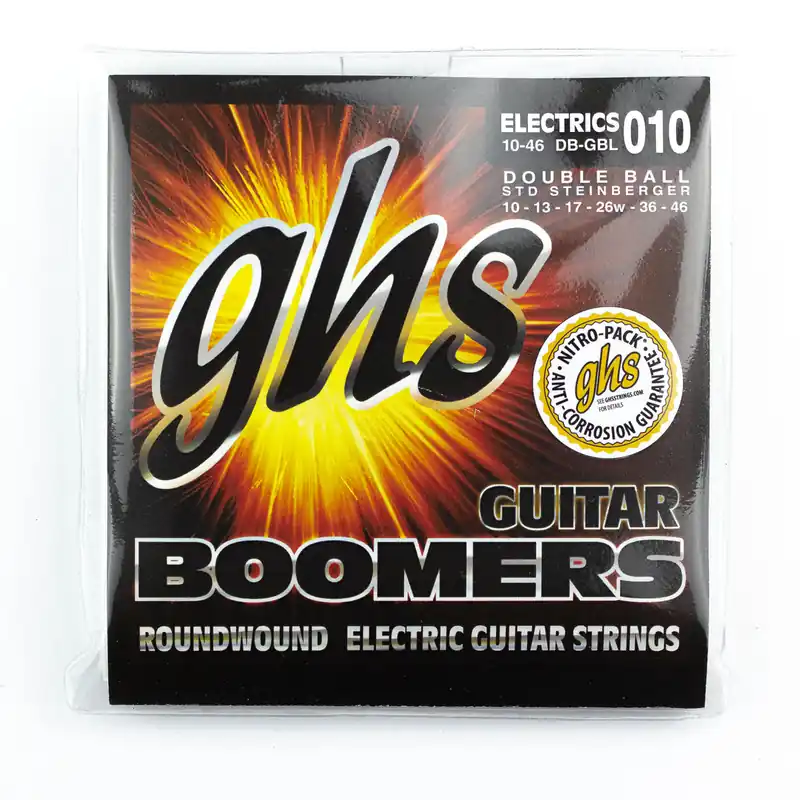 Shop Now GHS Boomers Dynamite Nickel Alloy 10-46 Steinberger Electric Guitar Strings, Double-Ball End, Light