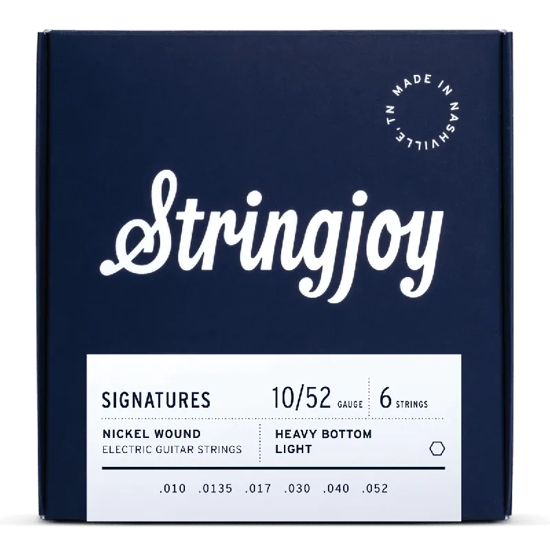 Stringjoy Signatures Nickel Wound 10-52 Electric Guitar Strings, Heavy Bottom Light Genuine