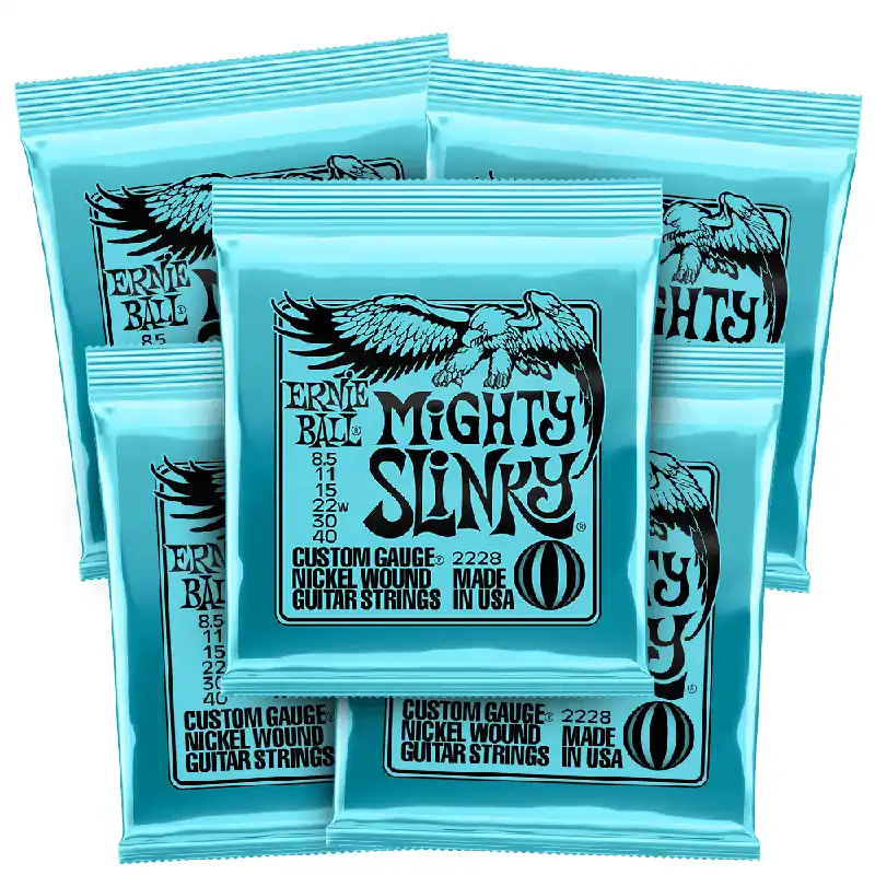 Ernie Ball 2228 Mighty Slinky 8.5-40 Electric Guitar Strings, 5-Pack Original