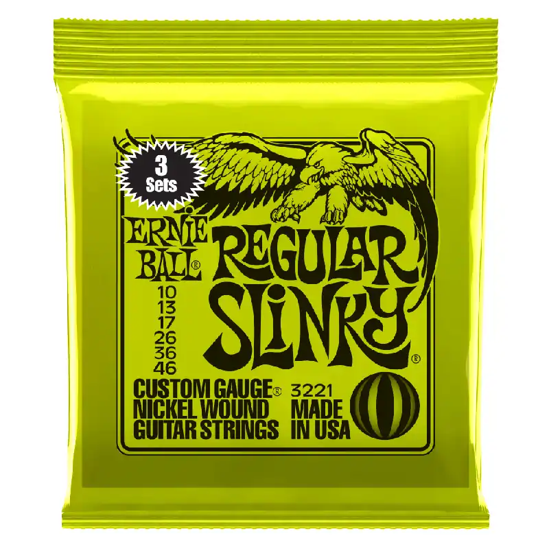 Ernie Ball 3221 Regular Slinky Nickel Wound 10-46 Electric Guitar Strings, 3-Pack Exclusive