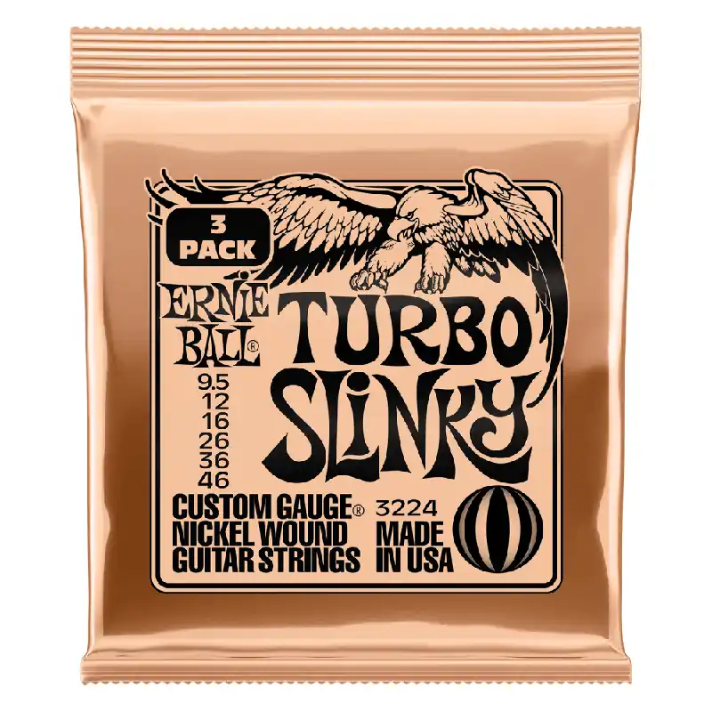 Ernie Ball 2224 Turbo Slinky 9.5-46 Electric Guitar Strings, 3-Pack Fresh Stock