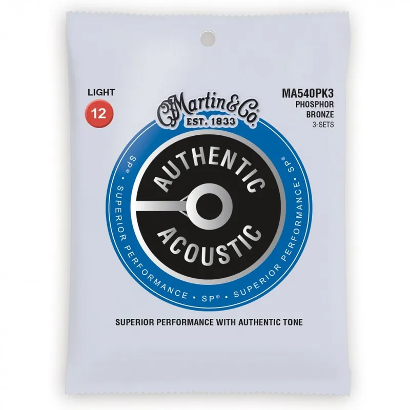 Martin Authentic Acoustic SP Phosphor Bronze 12-54 Acoustic Guitar Strings, 3-Pack No Minimum Order