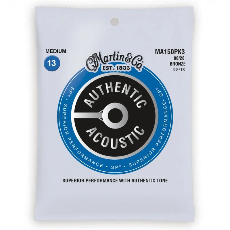 Martin Authentic Acoustic SP 80/20 Bronze 13-56 Acoustic Guitar Strings, 3-Pack Deal