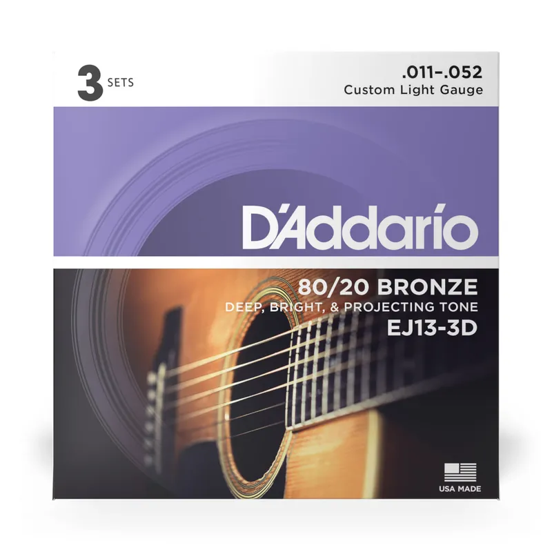 Best Seller D'Addario EJ13 80/20 Bronze 11-52 Acoustic Guitar Strings, Custom Light, 3-Pack