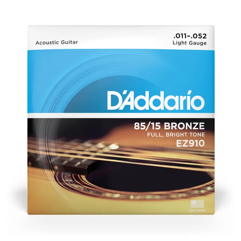 D'Addario EZ910 85/15 Bronze 11-52 Acoustic Guitar Strings, Light Handmade