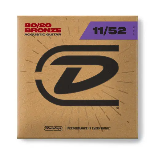 Final Sale Jim Dunlop 80/20 Bronze 11-52 Acoustic Guitar Strings, Custom Light