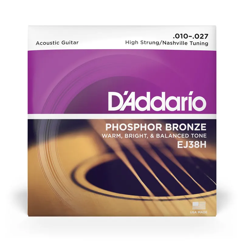 Authentic D'Addario EJ38H Phosphor Bronze 10-27 High-Strung Acoustic Guitar Strings, Nashville Tuning