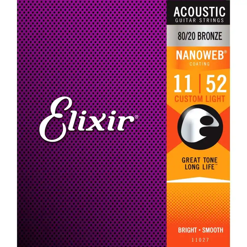 Elixir Nanoweb 80/20 Bronze 11-52 Acoustic Guitar Strings [11027] Crafted