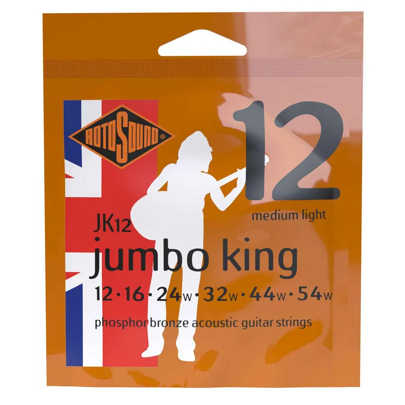 Rotosound Jumbo King Phosphor Bronze 12-54 Acoustic Guitar Strings, Light High Quality