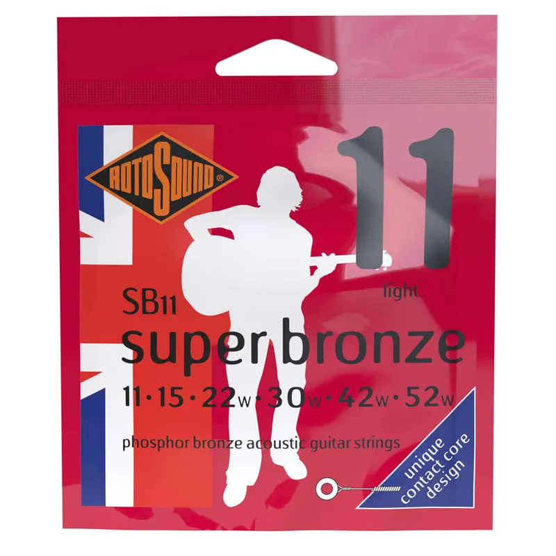 Seasonal Sale Rotosound Super Bronze Phosphor Bronze 11-52 Acoustic Guitar Strings, Custom Light