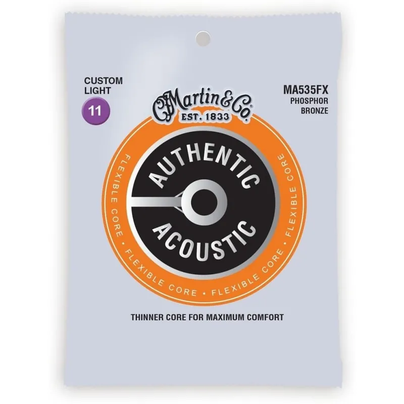 Martin Authentic Acoustic Flexible Core 11-52 Acoustic Guitar Strings, Custom Light Top Rated