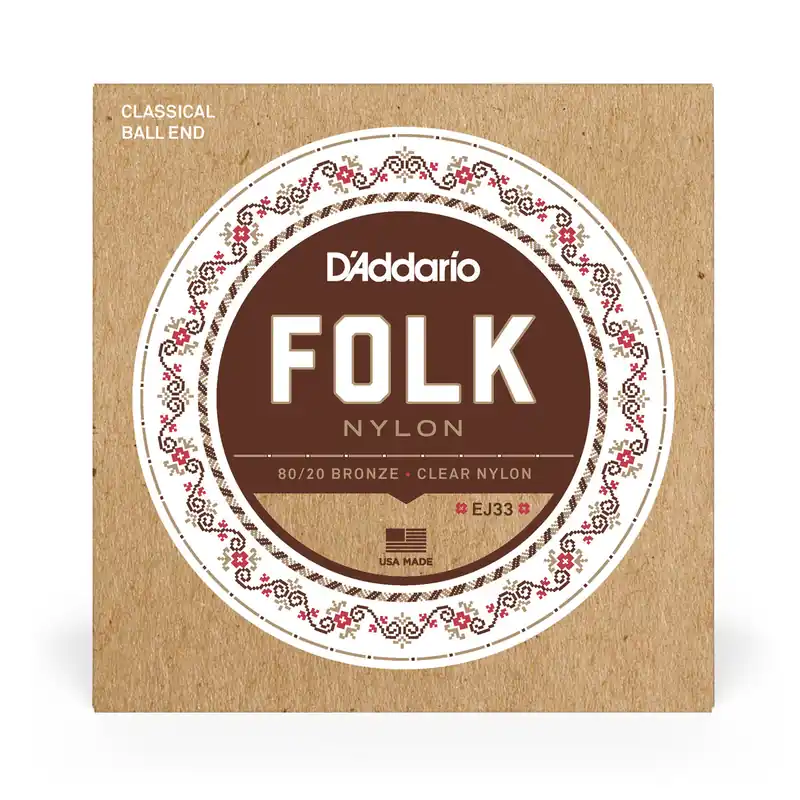 D'Addario EJ33 Folk Nylon 80/20 Bronze & Clear Nylon Acoustic Guitar Strings, Ball-End Weekend Sale