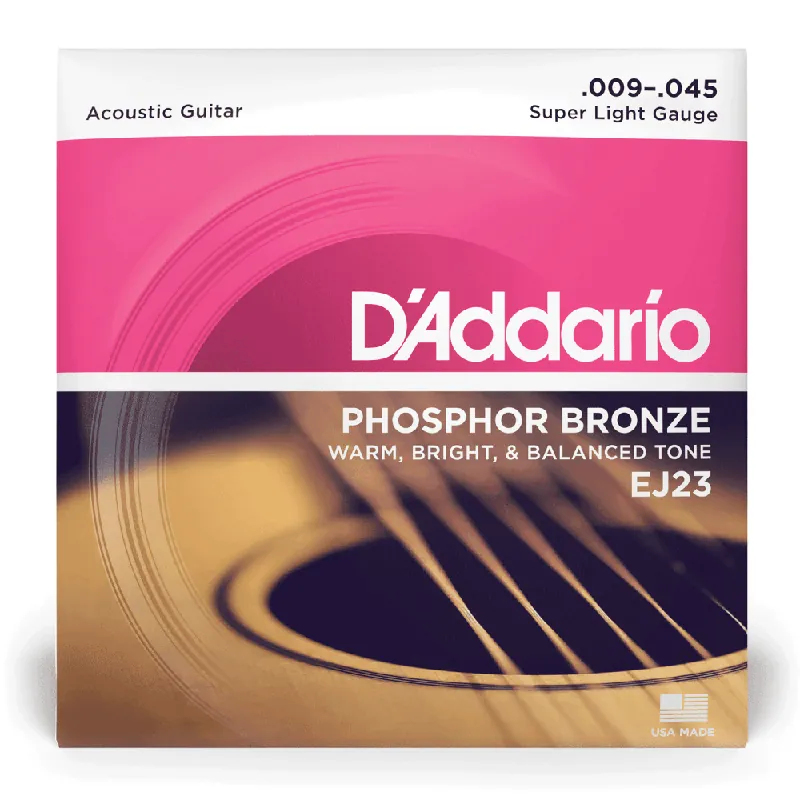 D'Addario EJ23 Phosphor Bronze 9-45 Acoustic Guitar Strings, Super Light Grab Now