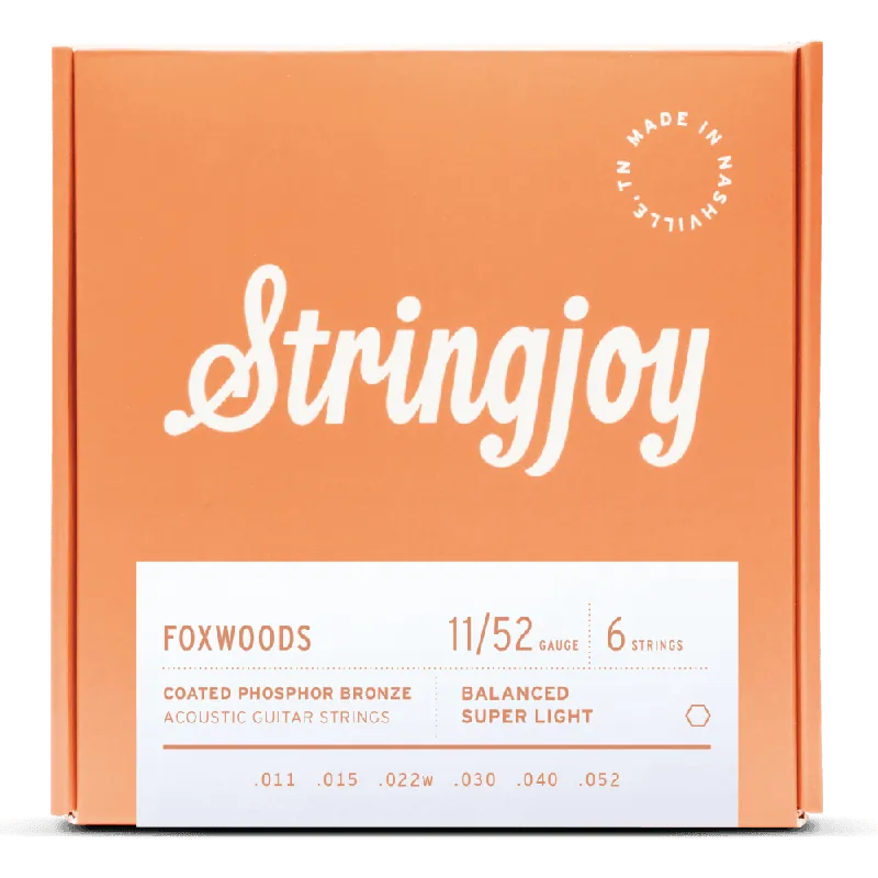 Fan Favorite Stringjoy Foxwoods Coated Phosphor Bronze 11-52 Acoustic Guitar Strings, Custom Light