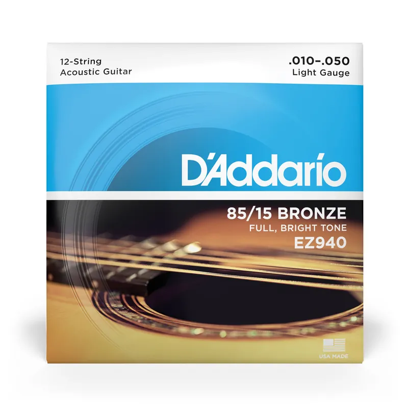 Certified D'Addario EZ940 85/15 Bronze 12-String 10-50 Acoustic Guitar Strings
