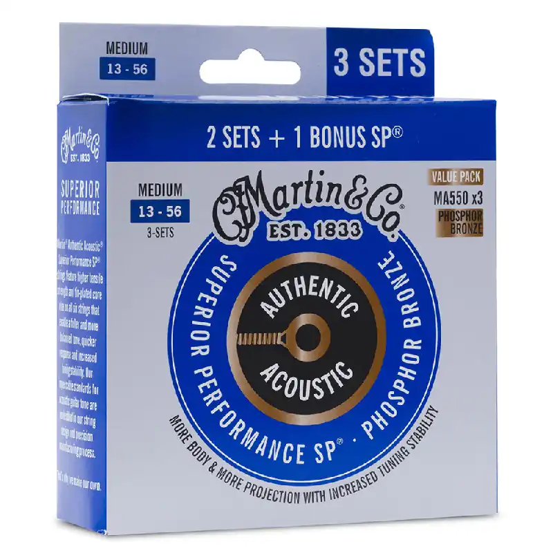 Authentic Martin Authentic Acoustic SP Phosphor Bronze 13-56 Acoustic Guitar Strings, 3-for-2 Bonus Pack