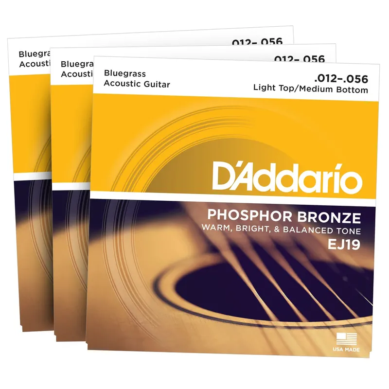 Time-Limited D'Addario EJ19 Phosphor Bronze 12-56 Acoustic Guitar Strings, Bluegrass, 3-Pack