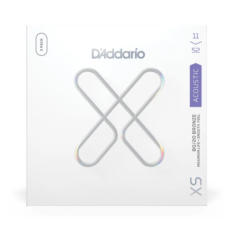 Genuine D'Addario XS 80/20 Bronze 11-52 Acoustic Guitar Strings, Custom Light, 3-Pack