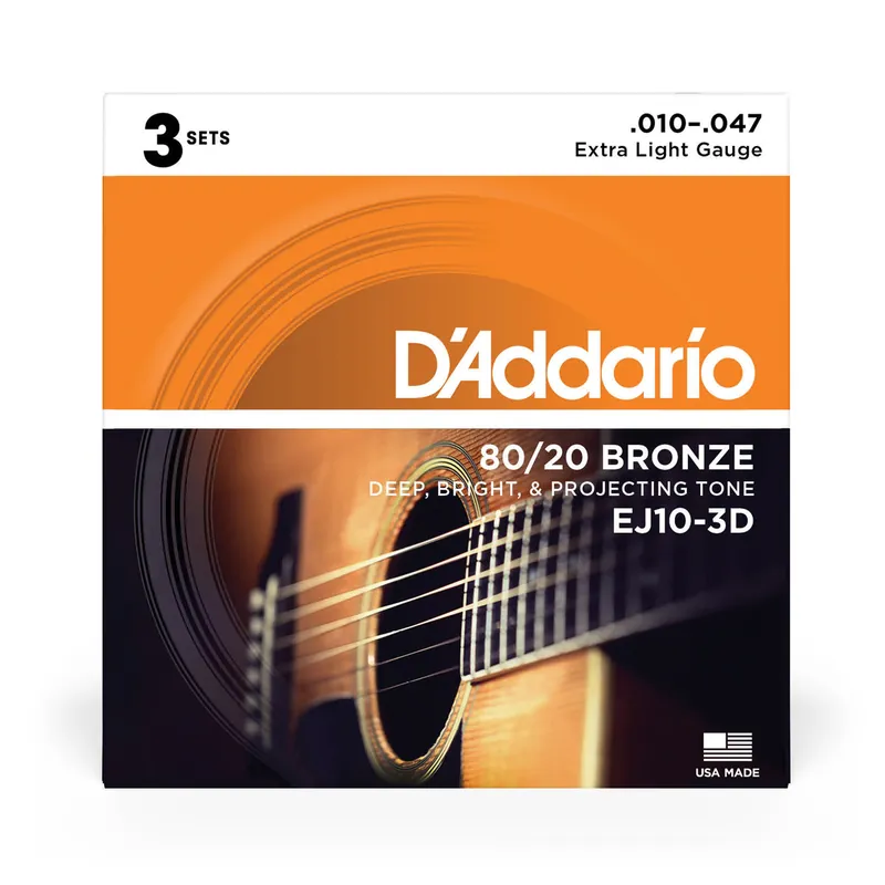 Best Seller D'Addario EJ10 80/20 Bronze 10-47 Acoustic Guitar Strings, 3-Pack