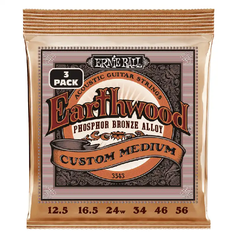 Affordable Ernie Ball Earthwood Phosphor Bronze 12.5-56 Acoustic Guitar Strings, Custom Medium, 3-Pack
