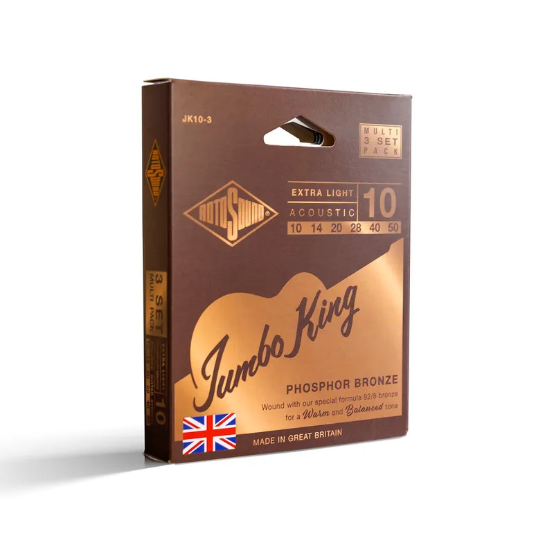 Rotosound Jumbo King Phosphor Bronze 10-50 Acoustic Guitar Strings, 3-Pack Price Cut