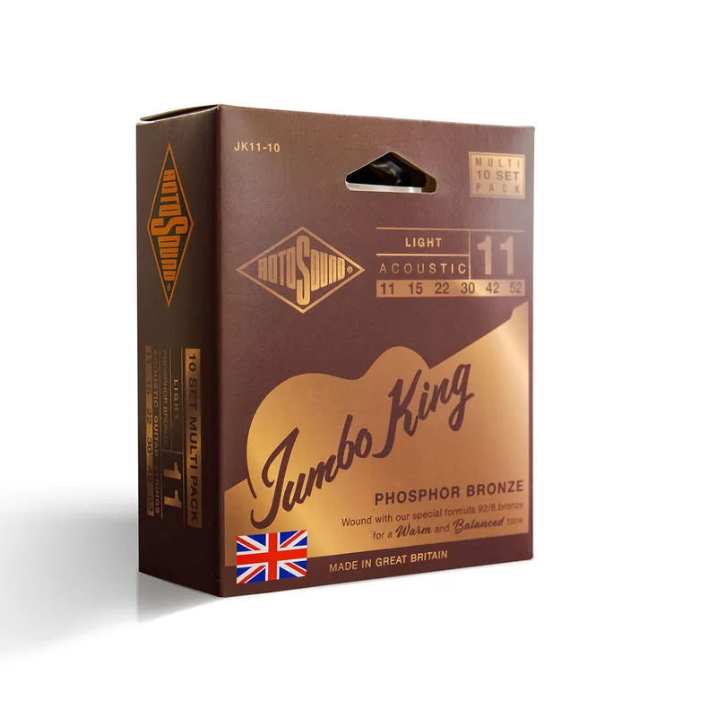 Bulk Order Rotosound Jumbo King Phosphor Bronze 11-52 Acoustic Guitar Strings, 10-Pack
