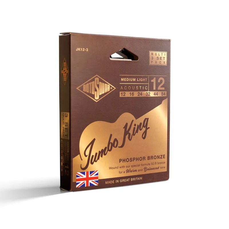 Trusted Brand Rotosound Jumbo King Phosphor Bronze 12-54 Acoustic Guitar Strings, 3-Pack