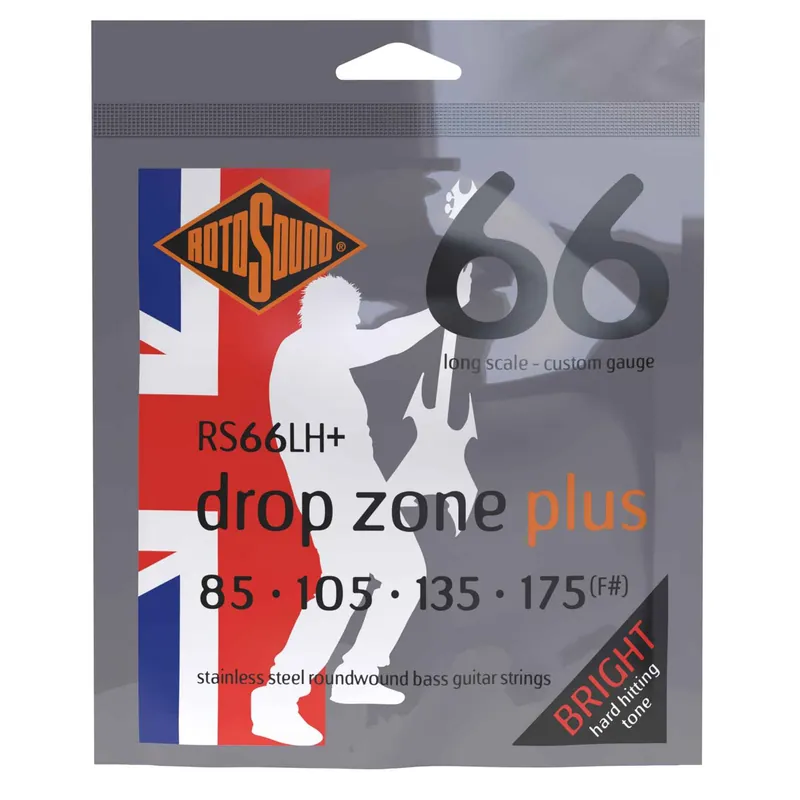 Budget Rotosound Drop Zone+ Stainless Steel 85-175 Bass Guitar Strings, Long Scale [RS66LH+]