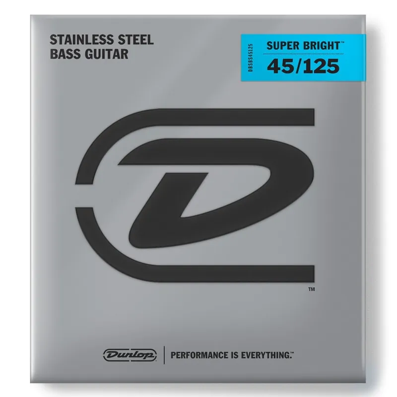 Bargain Jim Dunlop Super Bright Stainless Steel 45-125 5-String Bass Guitar Strings, Long Scale