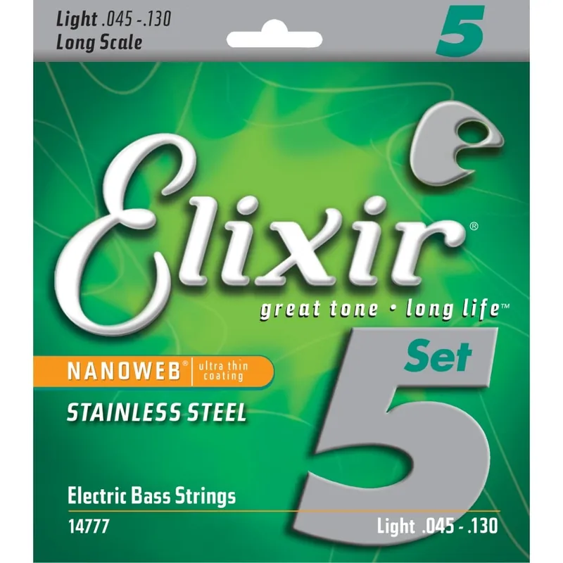 Discount Elixir Nanoweb Stainless Steel 45-130 5-String Bass Guitar Strings, Long Scale [14777]