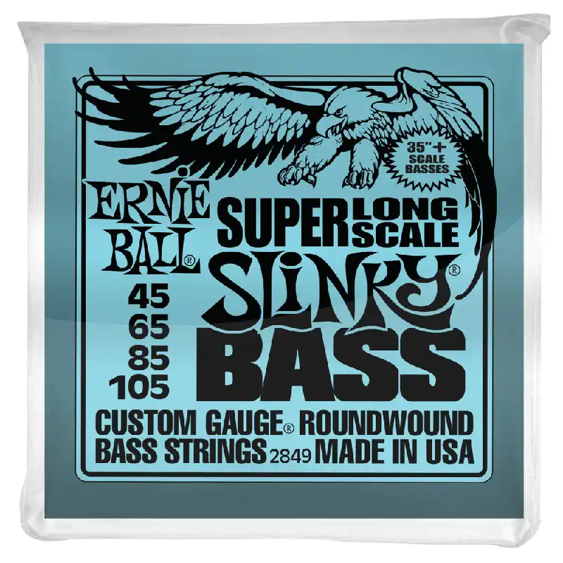 Genuine Ernie Ball Super Long Slinky Nickel Wound 45-105 Bass Guitar Strings, Extra Long Scale
