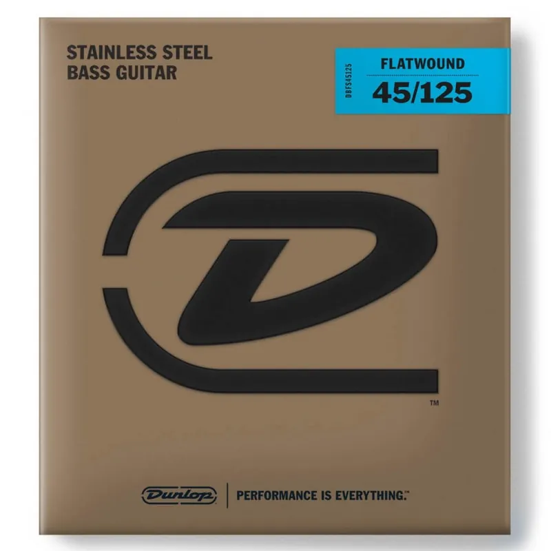 Jim Dunlop Flatwound Stainless Steel 45-125 5-String Bass Guitar Strings, Long Scale Reduced Price