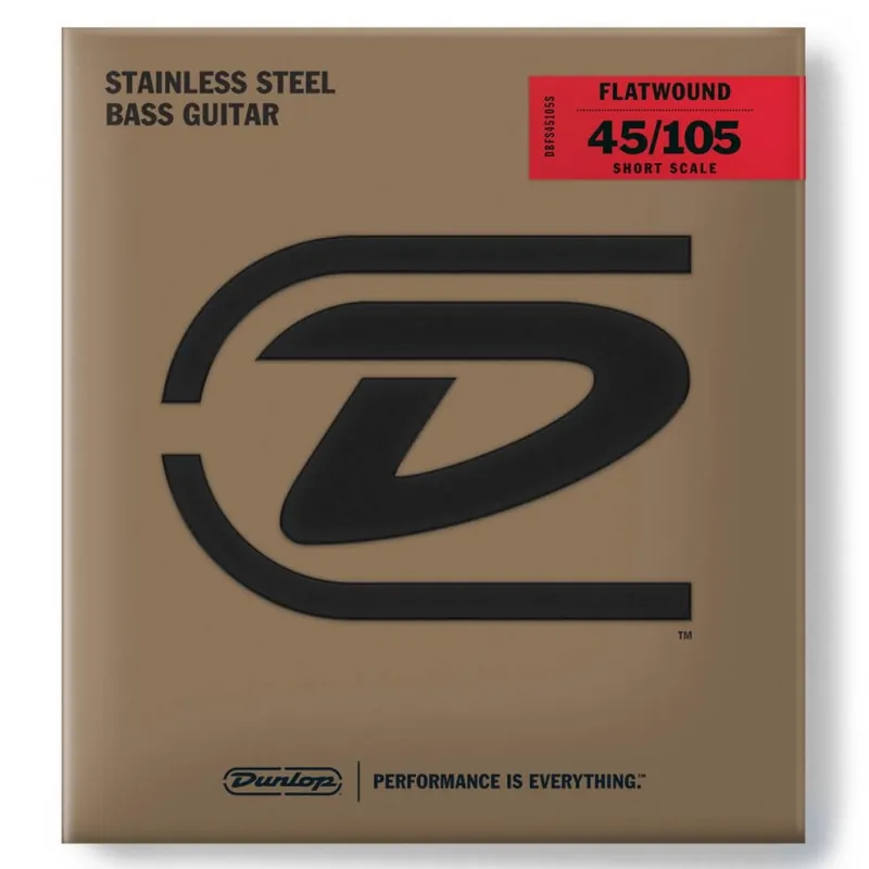 Jim Dunlop Flatwound Stainless Steel 45-105 Bass Guitar Strings, Short Scale While Supplies Last