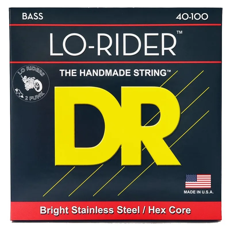 Authentic DR Strings LO-RIDER Stainless Steel 40-100 Bass Guitar Strings, 4-String, Long Scale