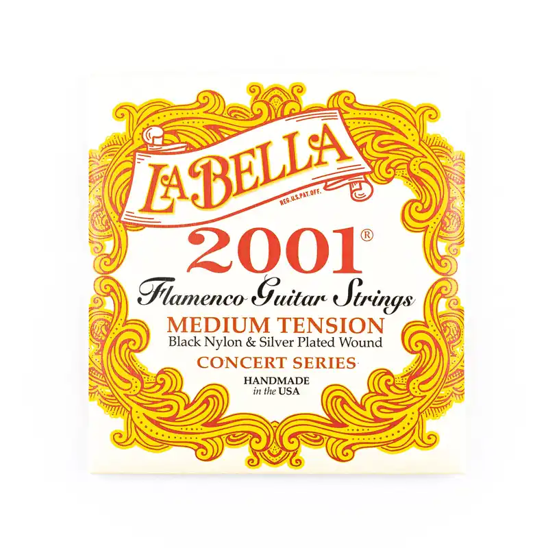 Fan Favorite La Bella 2001-FM Silver & Black Nylon Flamenco Guitar Strings, Medium Tension