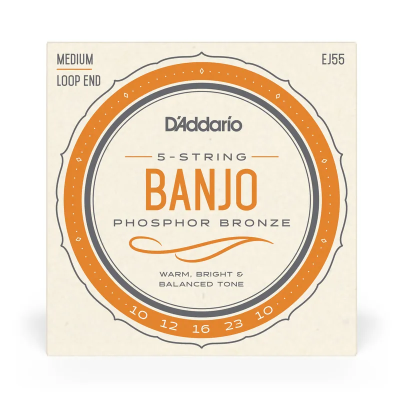 Fast Shipping D'Addario EJ55 5-String Banjo Strings, Phosphor Bronze Wound, Loop End, 10-23 Medium