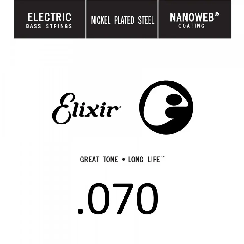 Professional Grade Elixir Nanoweb Nickel Wound 70 (.070") Bass Single String, Long Scale