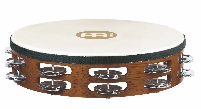 MeinlTraditional Goat-Skin Wood Tambourine, Double Row - Steel Jingles Original
